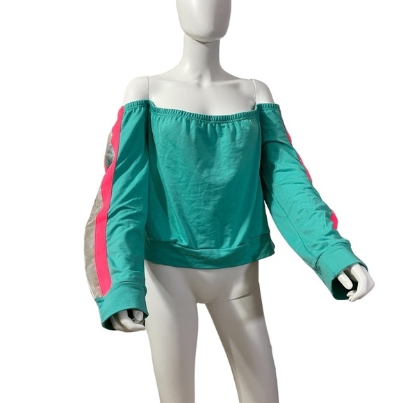 Off Shoulder Pink Strip Sweater Top - Picture 3 of 8